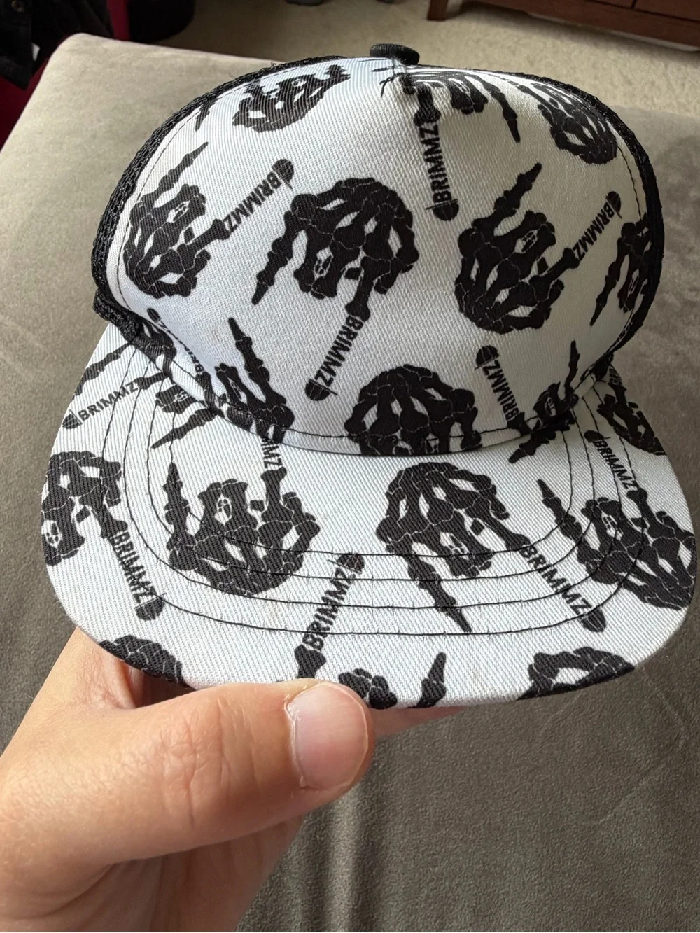 Brimmz Black & White Skeleton Logo Cap Hat Baby XS Halloween